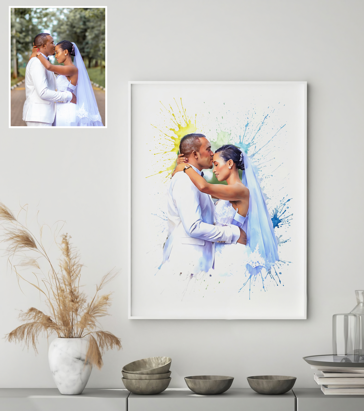 Custom Watercolor Wedding Portrait, Painting from Photo.