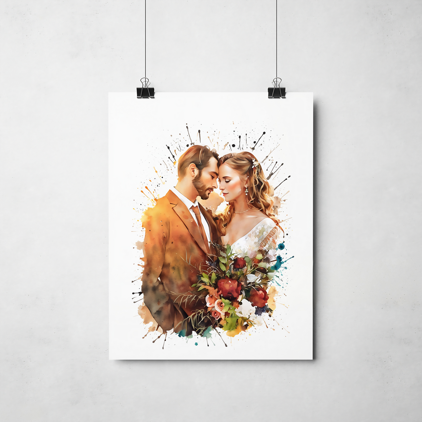 Custom Watercolor Wedding Portrait, Painting from Photo.