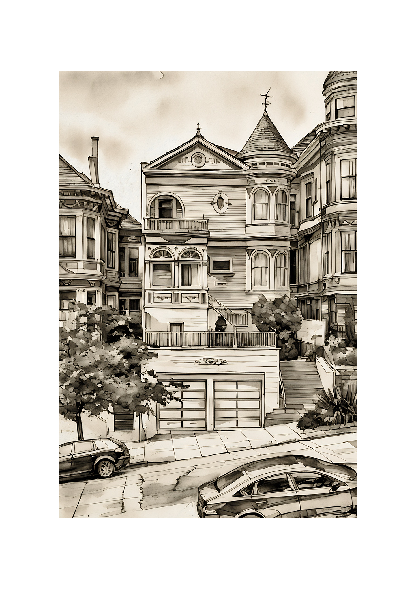 Custom House Portrait,  Venue portrait, Painting from Photo, Ink Sketch